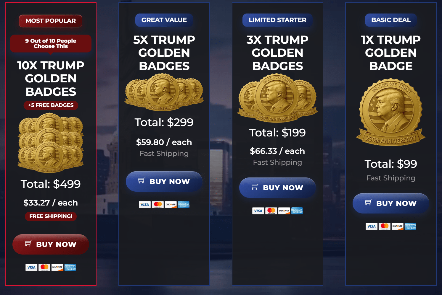 Trump Golden Badge price table